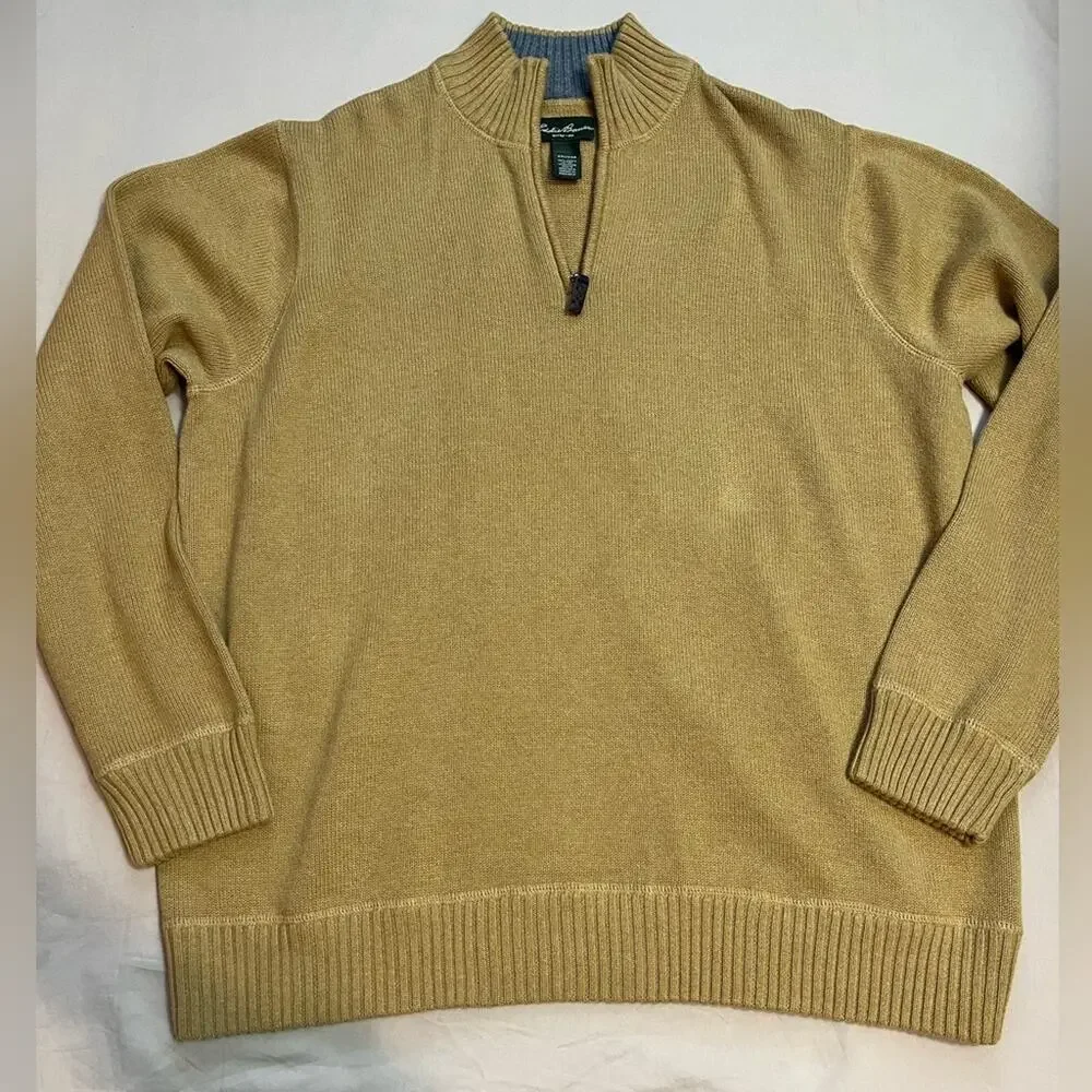 Eddie Bauer Tan Cotton Quarter Zip Sweater Size XXL
